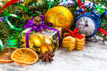 Christmas decoration over wooden background.