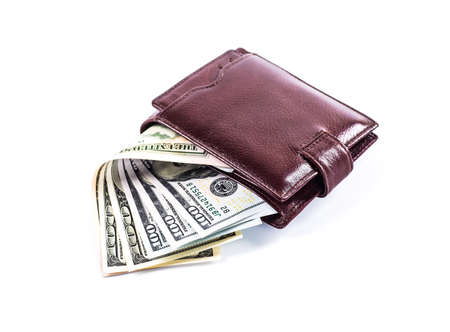men's wallet money in cash white backgroundの写真素材