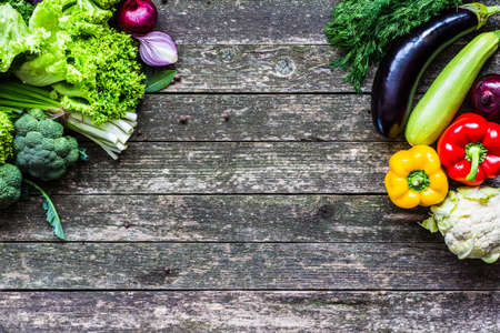 Vegetables on wood. Bio Healthy food, herbs and spices.