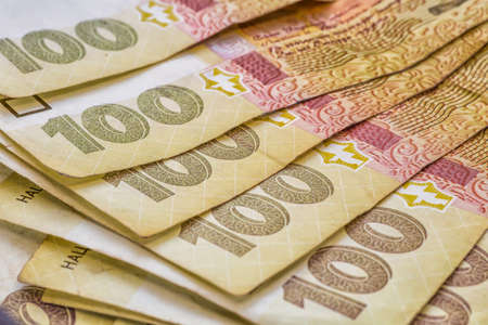 Ukrainian money - coin and hryvniaの写真素材