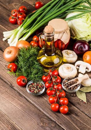 Vegetables on wood. Bio Healthy food, herbs and spices.の写真素材