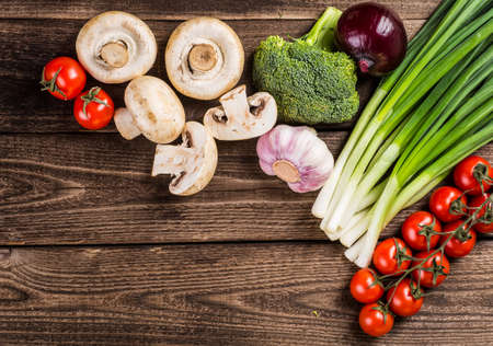 Vegetables on wood. Bio Healthy food, herbs and spices.の写真素材