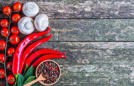Vegetables on wood. Bio Healthy food, herbs and spices.の写真素材