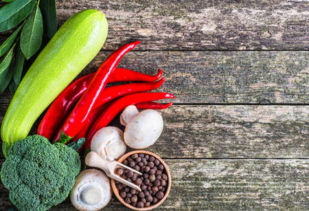 Vegetables on wood. Bio Healthy food, herbs and spices.の写真素材