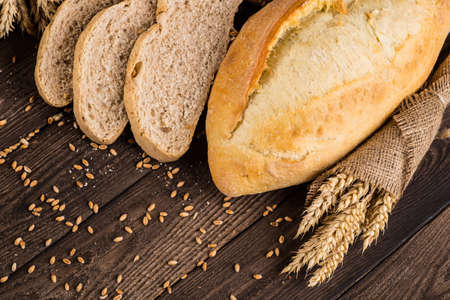 Different bread and bread slices. Food background.