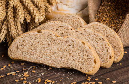 Different bread and bread slices. Food background.
