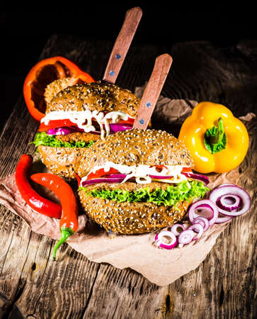 Homemade hamburger with fresh vegetablesの写真素材