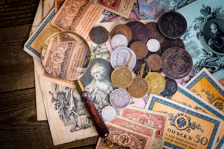 Old Russian money and coinsの写真素材
