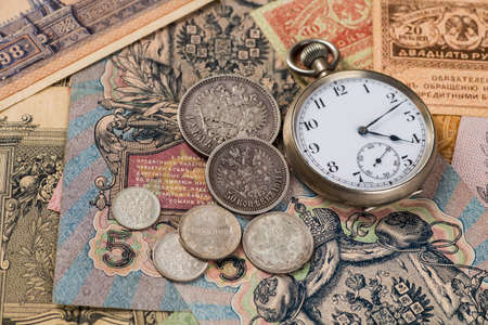 Old Russian money and coinsの写真素材