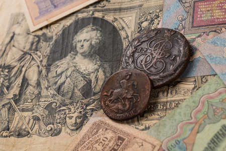 Old Russian money and coinsの写真素材