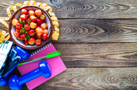 Healthy eating ,Workout and fitness dieting ,fitness and weight loss concept, fruit, Vegetable and water bottle.の写真素材