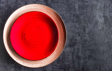 Empty plate on cement background. Top view with clipping pathの写真素材