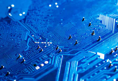 blue circuit board background of computer motherboardの写真素材