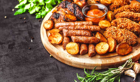 Variety of meat products including ham and sausages.の写真素材