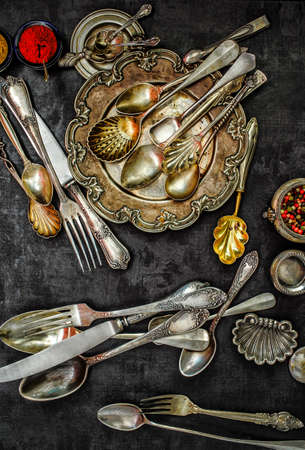 Vintage spoons, forks and knifesの写真素材