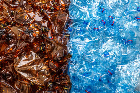 plastic bottles. recycling To conserve the environment concept. Background of many used empty PET bottlesの写真素材