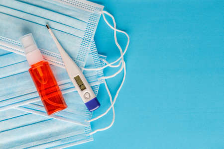 Protective equipment for prevention of virus infection such as hand sanitizer, surgical mask and...