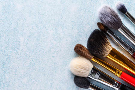 Professional makeup brushes and tools, makeup product set.A set of decorative cosmetics on a light...