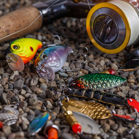 Spain.August 22, 2020. Fishing tackle - fishing spinning, lures and wobblers.Closeup of a fishing...