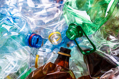 plastic bottles. recycling To conserve the environment concept. Background of many used empty PET...