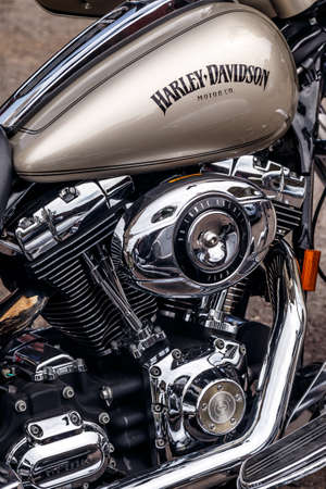 KANIV, UKRAINE - JUNE 5, 2021: Nice Harley Davidson bike close up. A Festival Motorcycle...
