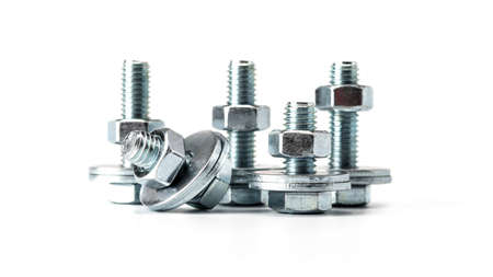 Mixed screws and nails. Industrial background. Home improvement.bolts and nuts.Close-up of various screws. Use for background, top view.の写真素材