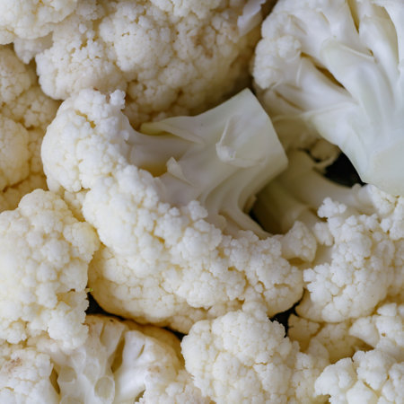 Cauliflower.Macro photo green fresh vegetable broccoli.Cauliflower and broccoli.Broccoli vegetable is full of vitamin.Vegetables for diet and healthy eating.の写真素材