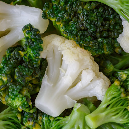 Macro photo of green fresh vegetable broccoli.Cauliflower and broccoli. Fresh green broccoli on a black stone table.Broccoli vegetable is full of vitamin.Vegetables for diet and healthy eating.の写真素材