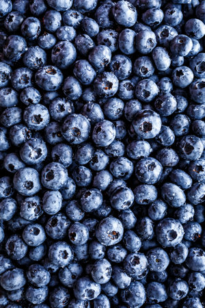 Water drops on ripe sweet blueberry. Fresh blueberries background with copy space for your text. Vegan and vegetarian concept. Macro texture of blueberry berries.Texture blueberry berries close upの写真素材
