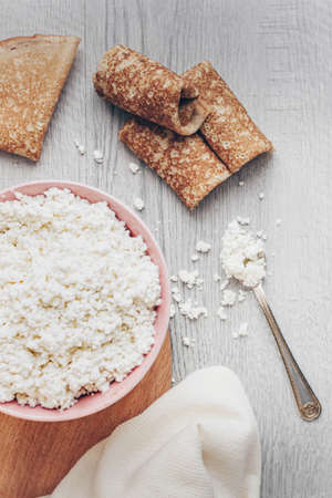 Pancakes with cottage cheese filling.の写真素材