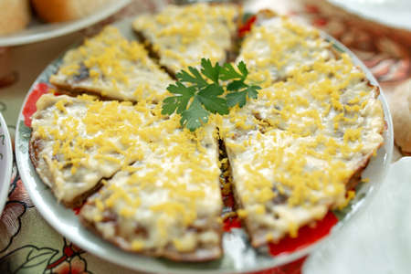 Liver cake on the festive table. Ukrainian dish, food, birthdayの写真素材