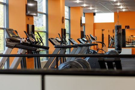 Exercise equipment in an empty gym