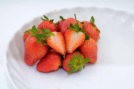 Cut strawberry  on dishの写真素材