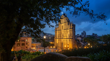 Night view of the Ruins of St. Paul'sの写真素材