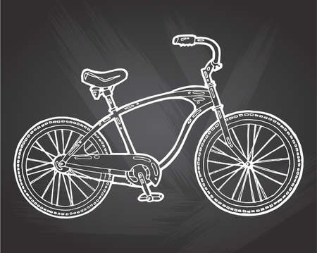 Bicycle Vector. Vintage bike isolated on chalkboard background. Hipster bike hand drawn vector illustrationのイラスト素材