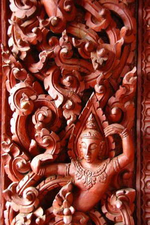 Painted and carved temple s doors and windowの写真素材