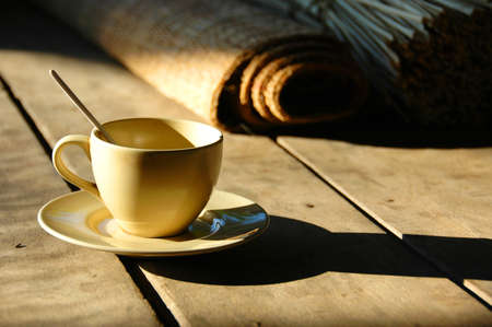 Coffee cup on rustic table