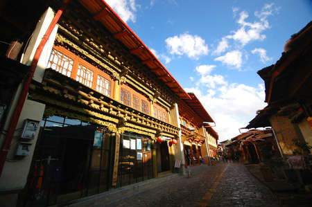 Chinese style house and shop in Zhongdianのeditorial素材