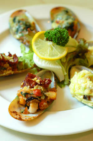 Baked new zealand musselの写真素材