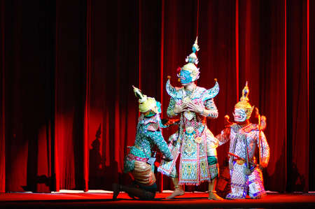 BANGKOK, THAILAND - DECEMBER 1   Khon or supreme Thai mask performance plays in a theatre on...