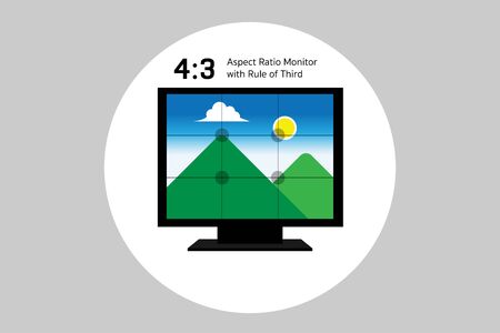Rule of thirds with 3 by 2 aspect ratio, old technology with glass monitor but still important with composition in arts.のイラスト素材
