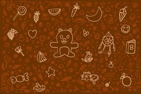 Drawing vector Doodle art of sweet temtation. Cuty and adorable ornament of objects for wallpaper decorations. Editable with layers.のイラスト素材