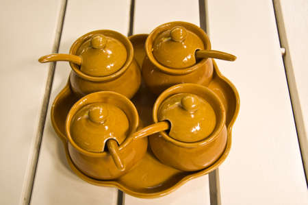 pottery Asian spice containers. の写真素材