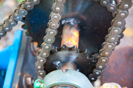 Old chain with gear mechine の写真素材
