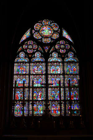 Paris, France, 9 March 2011: Stained glass window of the Cathedral of Notre Dame de Parisのeditorial素材