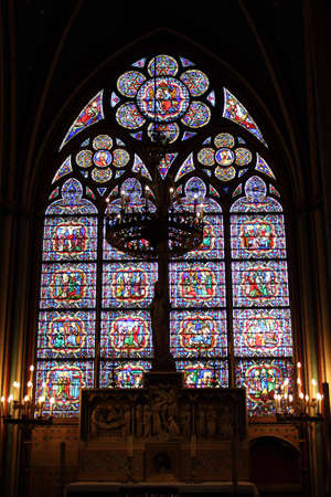 Paris, France, 9 March 2011: Stained glass window of the Cathedral of Notre Dame de Parisのeditorial素材