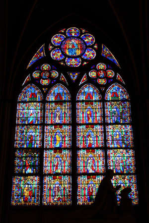 Paris, France, 9 March 2011: Stained glass window of the Cathedral of Notre Dame de Parisのeditorial素材