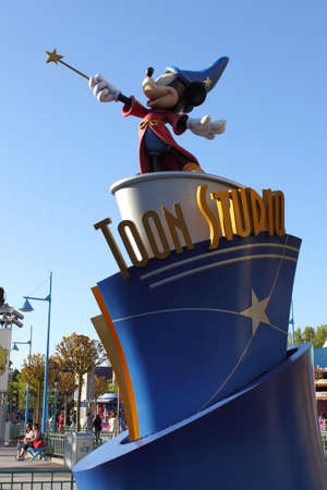 Paris, France, 9 April 2011: Mickey Mouse Sorcerer's Apprentice's statue at the Wald Disney Studios in Parisのeditorial素材