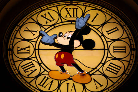 Paris, France, 9 April 2011: Mickey Mouse Clock at Mickey Mouse Hotel in Disneyland Parisのeditorial素材
