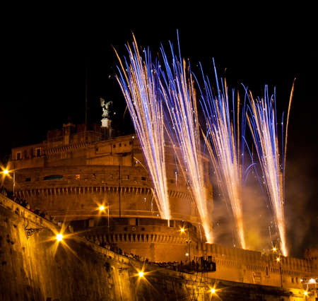 Mausoleum of Hadrian, usually known as the Castel Sant Angelo, during "The Windmill", with the traditional fireworks show staged on the occasion of the Feast of Saints Peter and Paul on 29 June.のeditorial素材